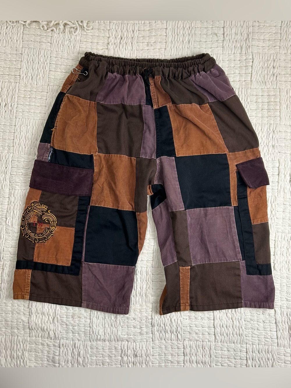 Ixchel Classic Corduroy Cargo Patchwork Shorts Large